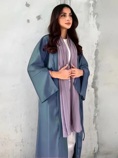 Girl Muslim Palestine Kaftan Dress Open Satin Kimono Pink Abaya Women Dubai Clothing Kebaya Robe Caftan Marocain Femme Musulmane.