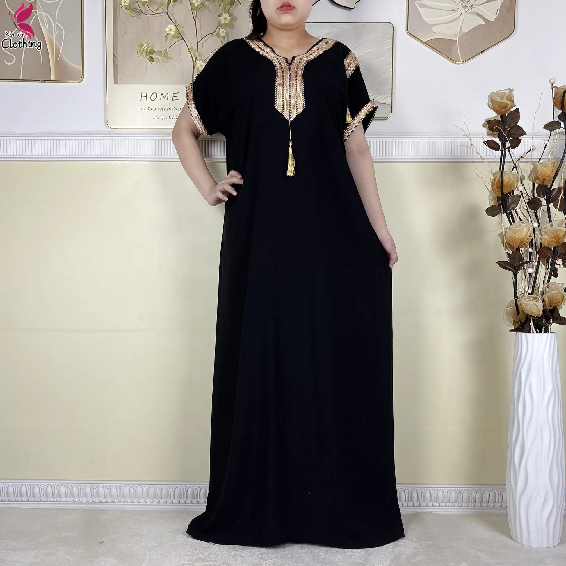 2025 Muslim Caftan Short Sleeve Dress Solid Cotton Summer Abaya African Traditional Dresses Islam for Women Casual Clothing.