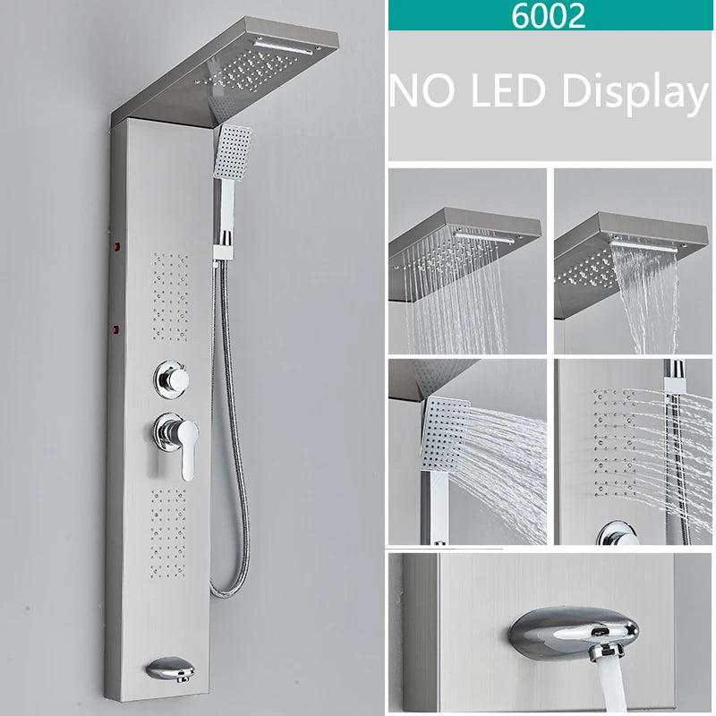 LED Shower Faucet Bathroom SPA Massage Jet Shower Matte Black Column System Waterfall Rain Shower Panel Bidet Sprayer Tap