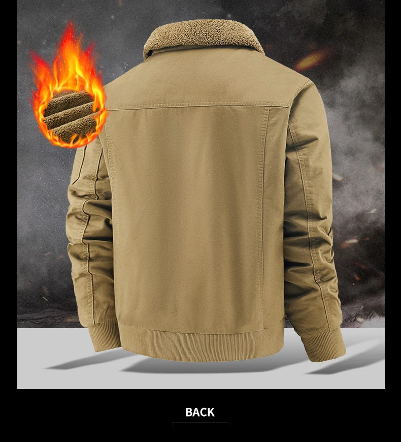 Winter Tactical Jacket Outdoor Men Fleece Sports Running Warm Coat Solid Color Stand Collar Breathable Comfortable Pilot Jacket.