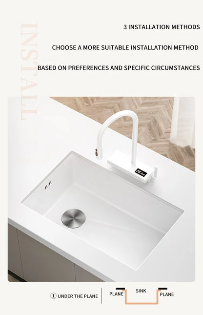 White Stainless Steel Kitchen Sink with Digital Display Multifunction Waterfall Faucet large Wash Basin for Kitchen Accessories