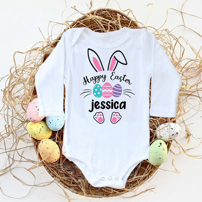 Personalisierter Ostern-Baby-Body mit individuellem Namen, Säuglings-Outfits, Kleidung, Junge, Mädchen, Urlaub, Party, Overall, niedlicher Hase, Neugeborenen-Strampler.