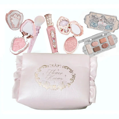 Makeup Set Flower Knows All in One GiftBox Glitter EyeShadow Palette Long Lasting Velvet Lip Cream Matte Blush with Cosmetic Bag.