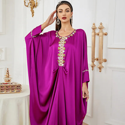 Uni Tassel Gradient Dubai Muslim Abaya For Woman O-Neck Elegant Casual Loose Moroccan Saudi Kebaya Fashion Party Dress 2024.