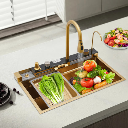 Gold 1/2" Multifunktionale digitale Wasserfallspüle Wasserfall-Küchenspüle Digitalanzeige Vielseitige Bars, Balkone Spüle