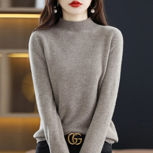 100% Pure Wool Half-neck Pullover In Autumn And Winter New Cashmere Sweater Women's Casual Knit Top Women's Coat 19 Colors.