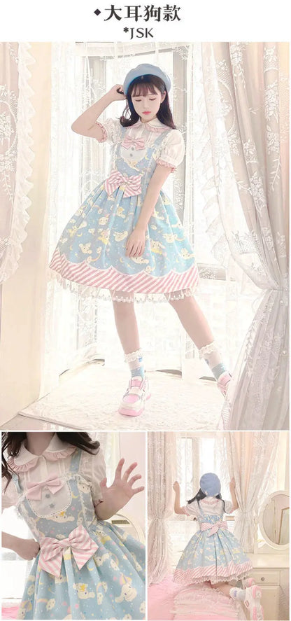 Anime My Melody Lolita Kleid Cinnamoroll Prinzessin Kleid Kuromi Süßer süßer Druck Schleife Spitze Party Trägerkleid Kawaii Academy Kleid.