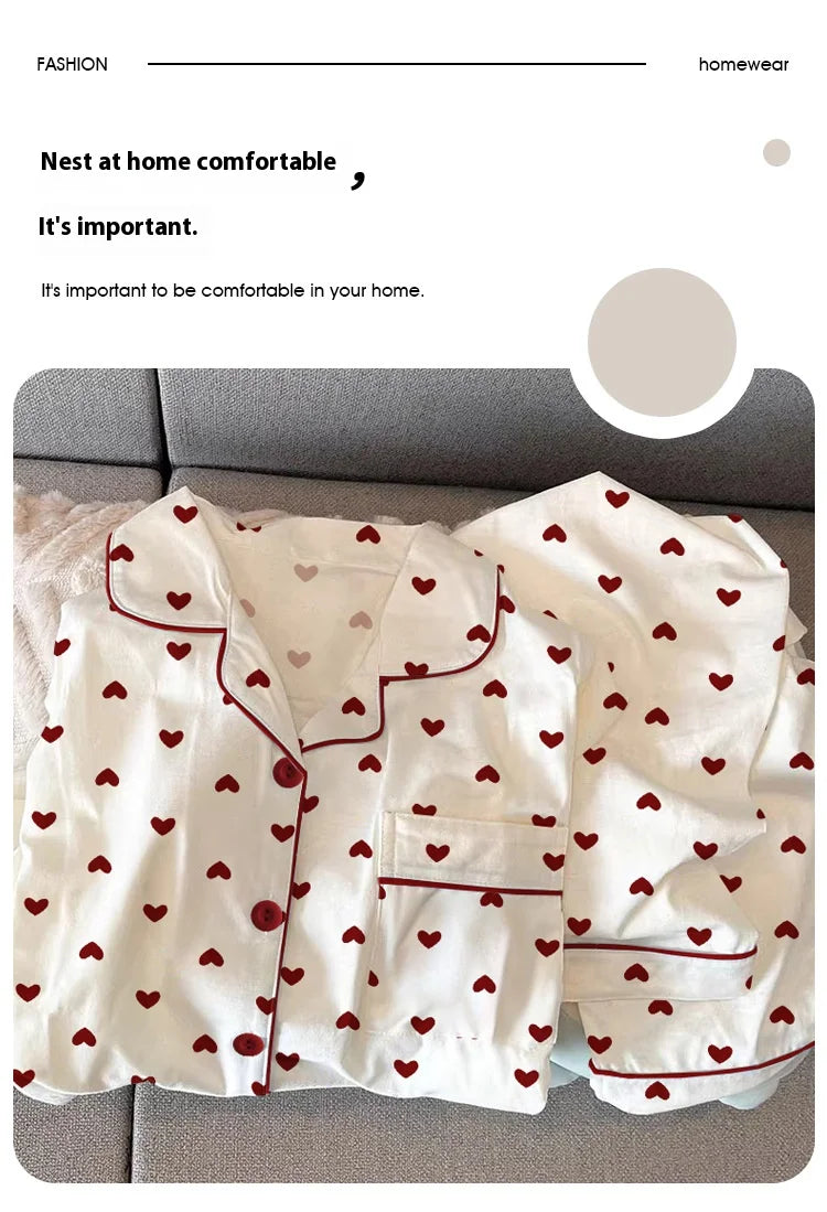 Neue Frühling und Herbst Damen Ins Stil Pyjamas Homewear Set Mädchen Gedruckt Liebe Lange Ärmeln Unterwäsche Pyjamas Homewear Set.