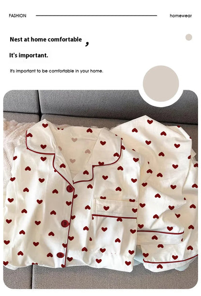 Neue Frühling und Herbst Damen Ins Stil Pyjamas Homewear Set Mädchen Gedruckt Liebe Lange Ärmeln Unterwäsche Pyjamas Homewear Set.