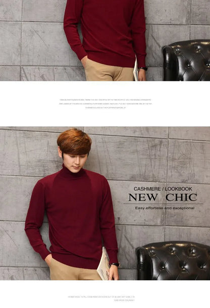 Cashmere Wool Solid Autumn Winter Men's Warm Turtleneck Knit Loose Long Sleeve Sweater Casual Comfortable Pullover Thick Sweater
