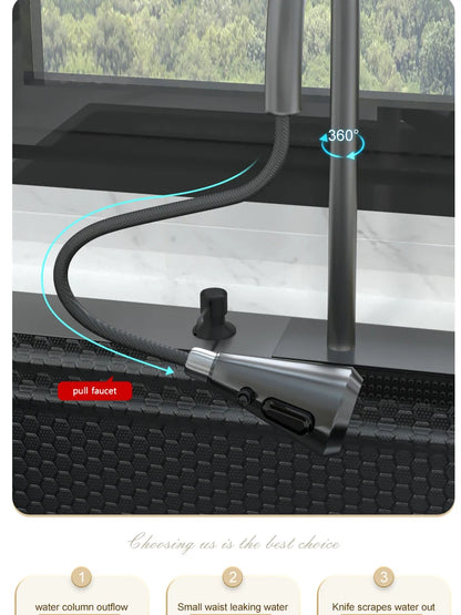 Waterfall Sink Kitchen Stainless Steel Topmount Sink Embossed Large Single Slot Wash Basin With Multifunction Tank Low Price