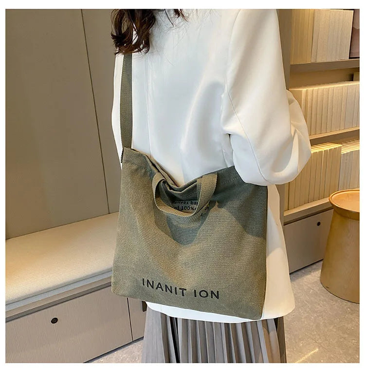 Japanese Canvas Men's and Women's Simple Cross-body Bag Wash Canvas Thick Handbag Large Capacity Arts Students Package Satchel