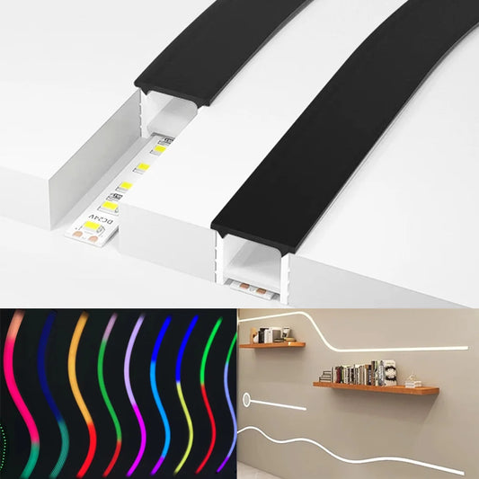 1M-10M Embedded LED Neon Rope Tube Black White Soft Recessed Silicone Diffuser Channel For 5050 COB Flexible Ribbon Strip Light.