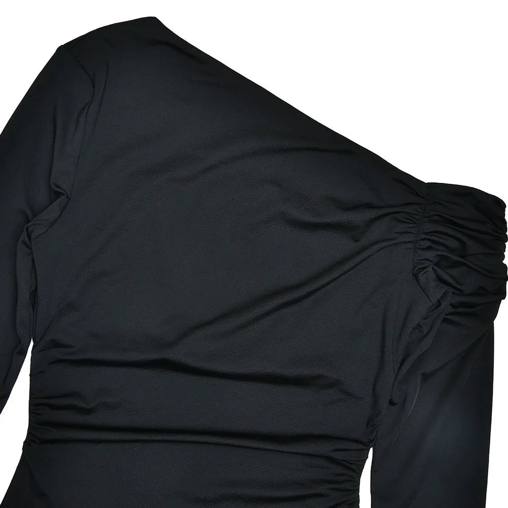 Cryptographic Fashion Solid Long Sleeve Bodysuits Elegant Outfits Slim Asymmetrical Tops Streetwear Basic One Piece Clothes.