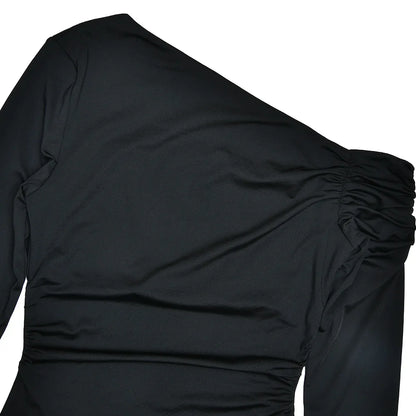 Cryptographic Fashion Solid Long Sleeve Bodysuits Elegant Outfits Slim Asymmetrical Tops Streetwear Basic One Piece Clothes.