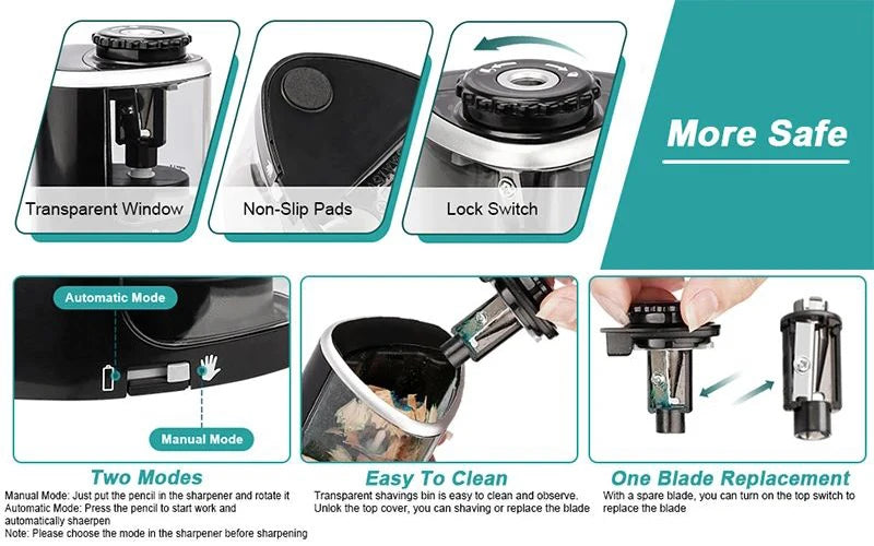 Elektrischer automatischer Bleistift spitzer für Studenten, spiralförmiger Stahl klingens chärfer für Künstler, Buntstifte für Kinder und Erwachsene.