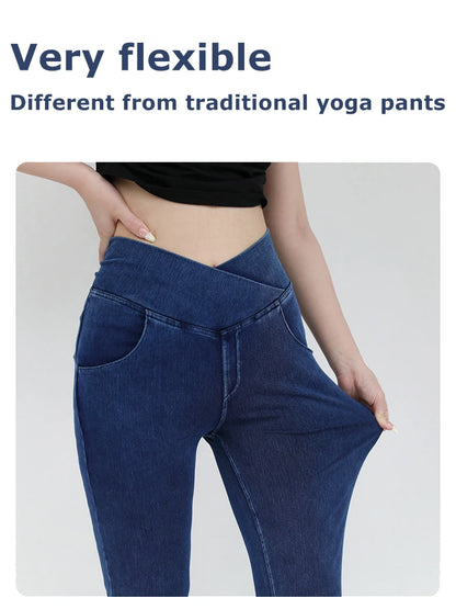 Casual Jeans Womens Activewear Women Bell Bottom Pants High Waist Yoga Flare Leggings 4 Way Stretch Denim Fitness Workout Sports.
