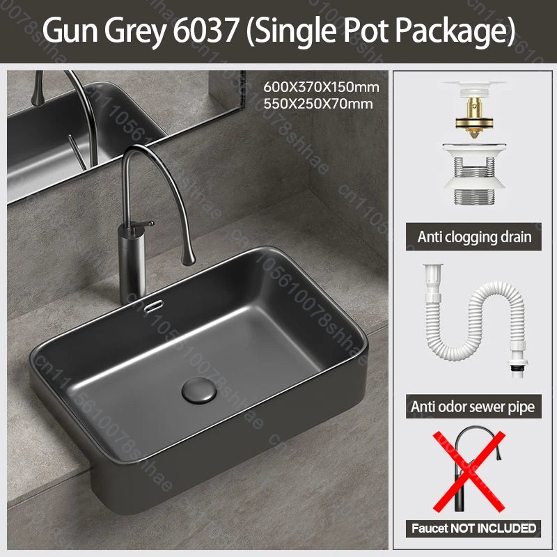 Porcelain Ceramic Vessel Sink with Drain Semi Recessed Vanity Art Sink Wash Basin Bowl for Modern Home Bathroom Decor Washbasin