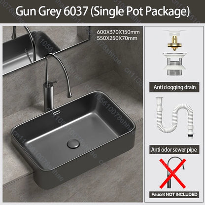 Porcelain Ceramic Vessel Sink with Drain Semi Recessed Vanity Art Sink Wash Basin Bowl for Modern Home Bathroom Decor Washbasin