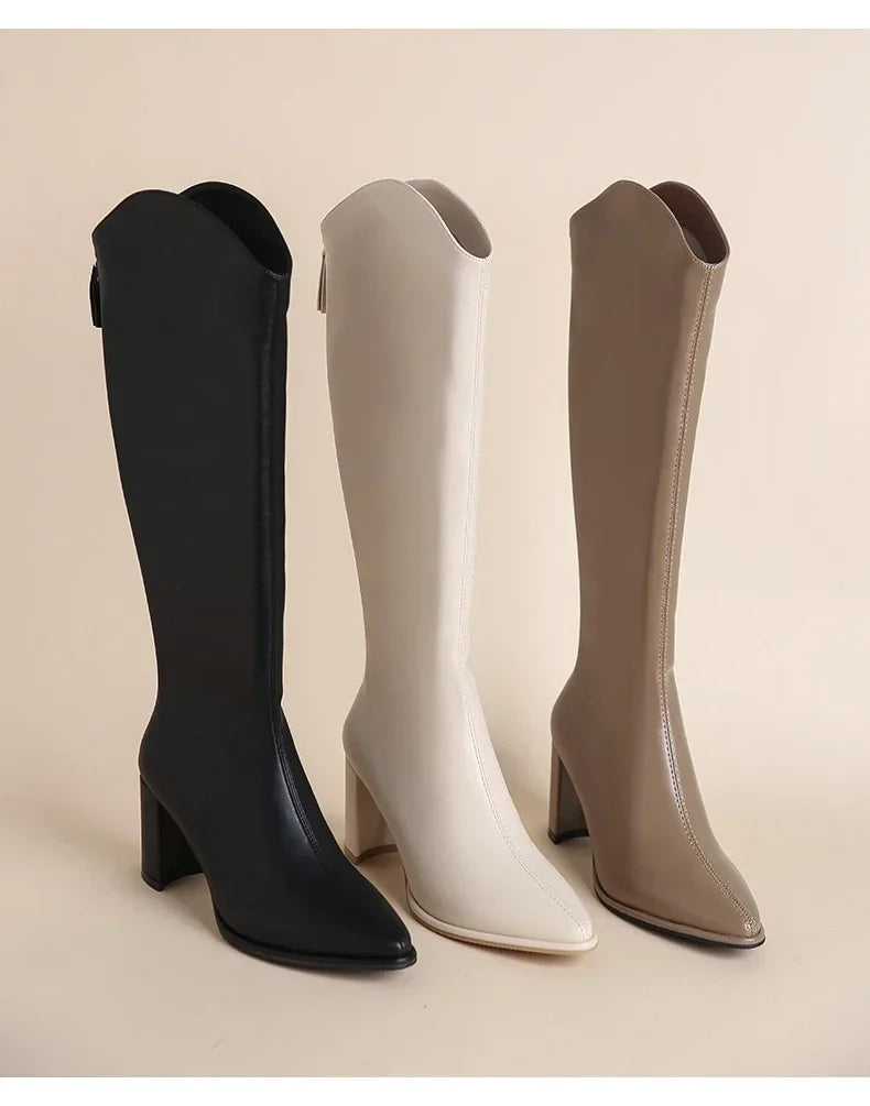 Plus Size 34-43 New Women Boots Zipper Thick High Heels Simple Thick High Heels Autumn Winter Boots Knee High Botas.