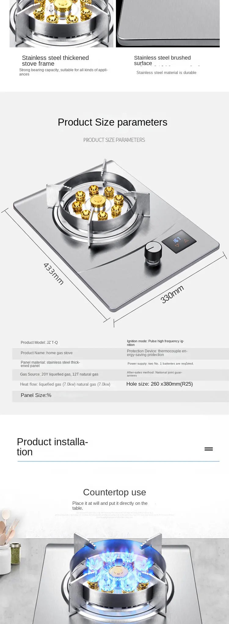 Gas Stove Single Stove Household Desktop Liquefied Gas Natural Gas Stove Embedded Stainless Steel Fierce Fire Stove Gas Cooker.