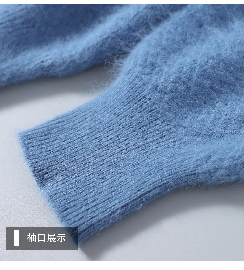 Men's 100% Mink Cashmere Large Size Sweaters Autumn Winter Solid POLO-neck Casual Knit Pullovers Men Long Sleeve Warm Jumper to.