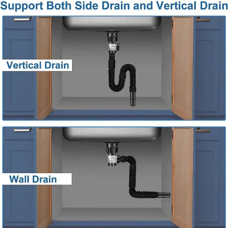 Kitchen Sink Drain Pipe Flexible Stretchable Deodorant Strainer Pipeline Washbasin Anti Blockage Sink Strainer Drain Pipe