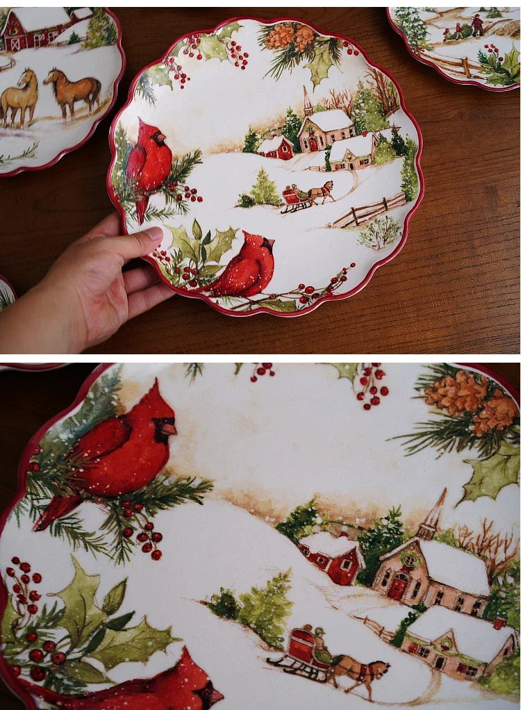 Christmas CeramicTableware Set High Grade Underglaze Colored Western Dining Plate Festival Dinner Party Cutlery Decorative Plate.