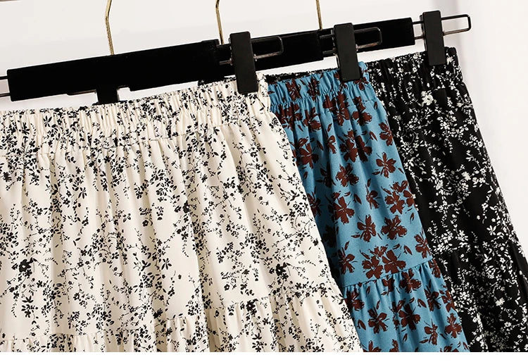 2025 Vintage Draped Elegant Chinese Style Women's Half-length Skirts Autumn Floral Pleated A- Line Skirt With Lining.