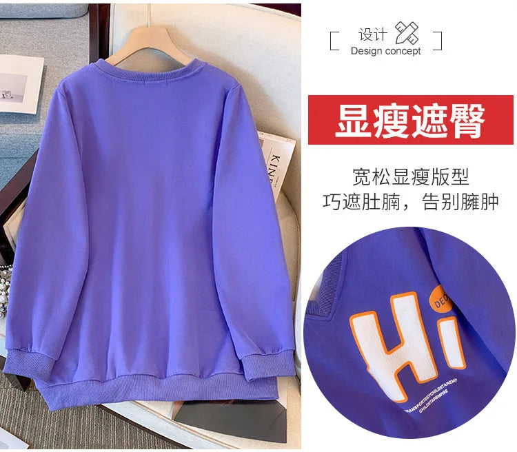 150kg plus size Damen büste Herbst Frühling loser V-Ausschnitt Brief druck Langarm Sweatshirt 6xl 7xl 8xl 9xl 10xl.