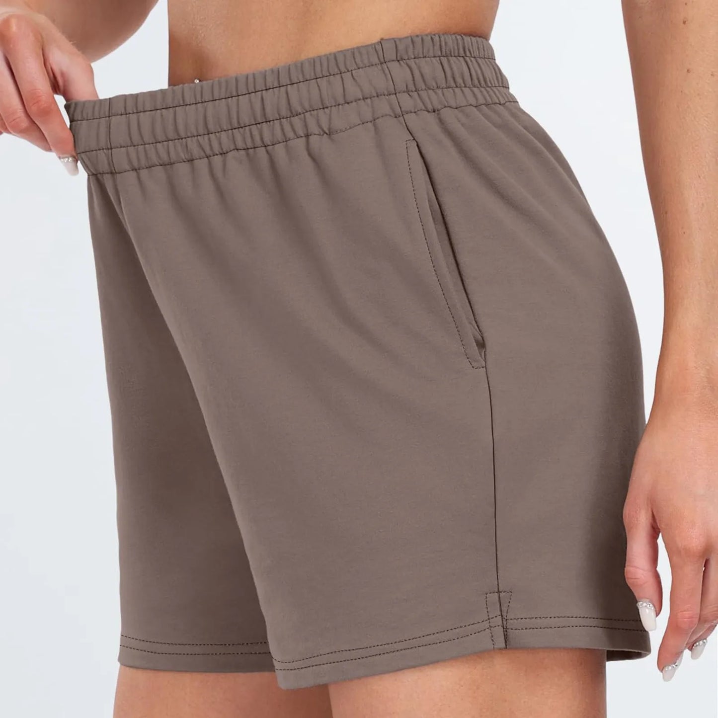 Plain Color Sports Shorts Casual Summer Comfortable And Soft Elastic High Waist Running Shorts With Pockets For Women.