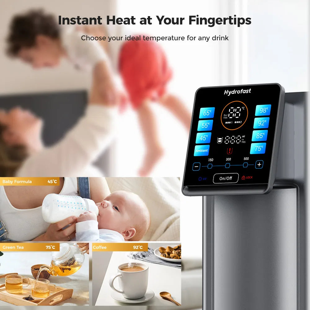 Hydrofast W100 Countertop Water Purifier,Food-Grade Materials,Hot & Ambient Water,8 Temperatures,Comprehensive UV Sterilization.