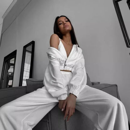 Fall Winter Women's Fashion Hooded Stand Collar Sweatshirt Set Casual Loose Fit Two Piece Streetwear Lounge Gym Ourdoor Outfit.