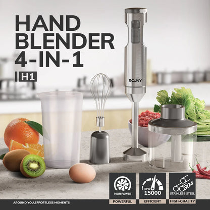 Hand Immersion Blender Powerful 4-in-1,Stainless Steel Stick Food Mixer,700ml Mixing Beaker,500ml Processor,Whisk.