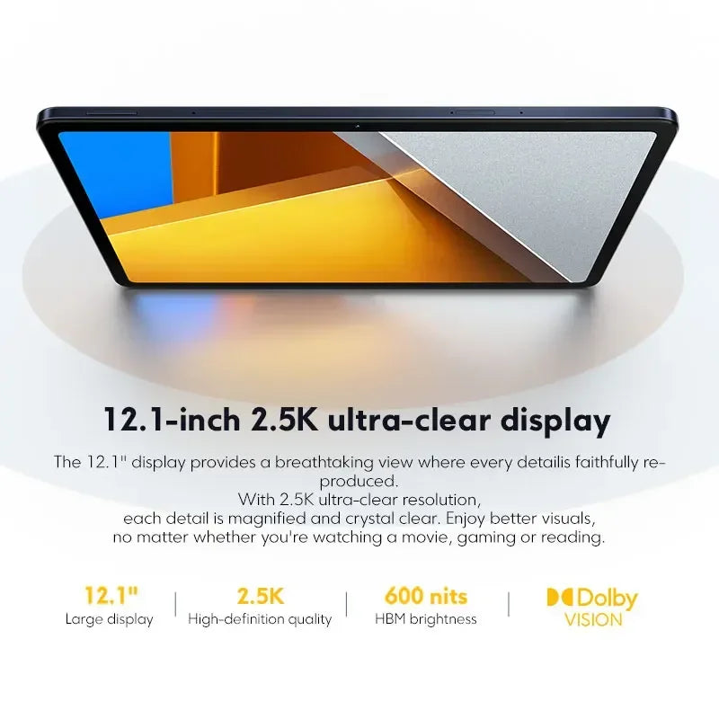 Global Version POCO Pad Tablet 12.1'' 120Hz 2.5K LCD Display Snapdragon 7s Gen 2 Octa core 10000mAh Battery 33W Charging.