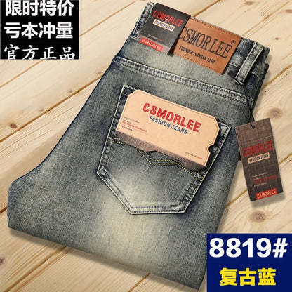 Csmor Lee Men's Jean Autumn Winter Loose-fit Straight-leg Trendy Pants Casual Denim Trousers Men Classic Stretch Jeans Fashion