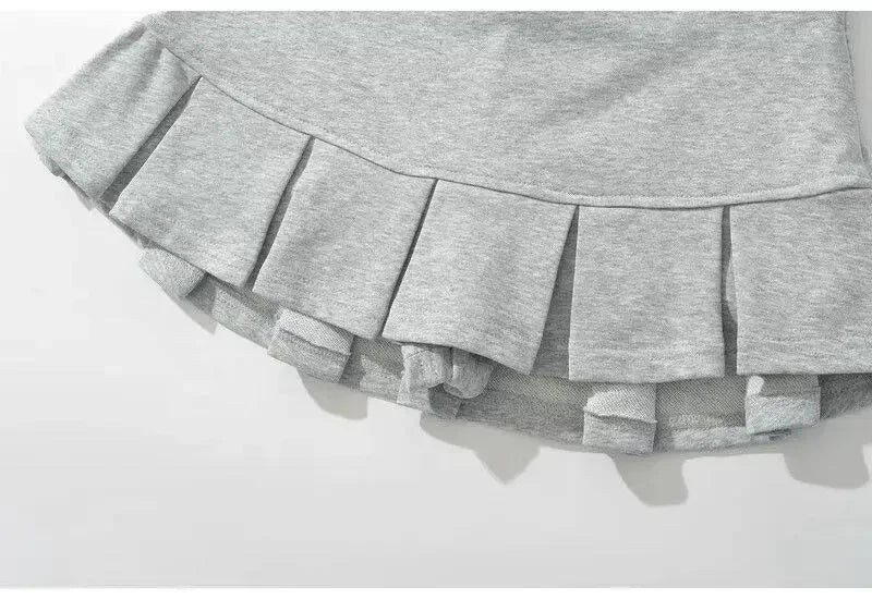 Mooyufon Fabric Y2K Mini Skirt Women Low Waist Wide Pleat Light Grey Sexy Vintage A-line Pleated Skirt Casual Skort Summer.