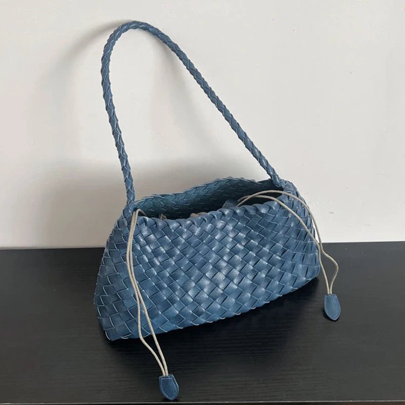 PU Hand-Woven women's Bag, Vegetable Basket Sailboat Bucket bag, Casual Vacation Handbag Shoulder Bag.