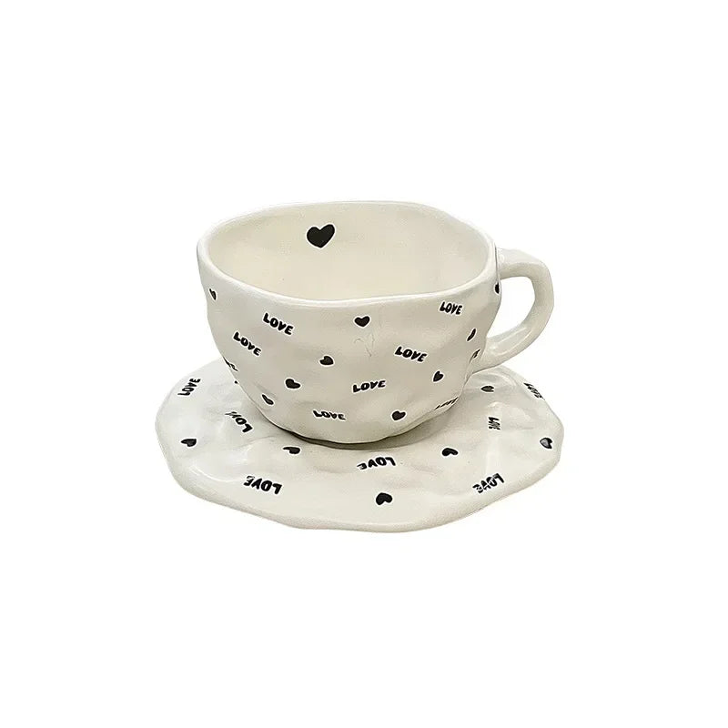 240ml Irregular Ceramic Coffee Cup and Saucer High Appearance Level Afternoon Teacup Office Home Milk Cup Water Cups for Couples.