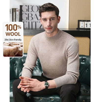 High End 100% Wool Thick New Autum Winter Fashion Brand Pullover Knit Half Turtleneck Business Sweater Casual Men Clothing.