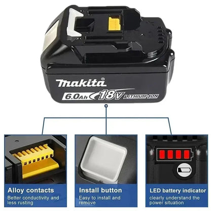 100% original Makita battery, 18V 6.0Ah rechargeable battery, replacing Makita BL1830BL1840BL1850BL1860B, power tool battery.