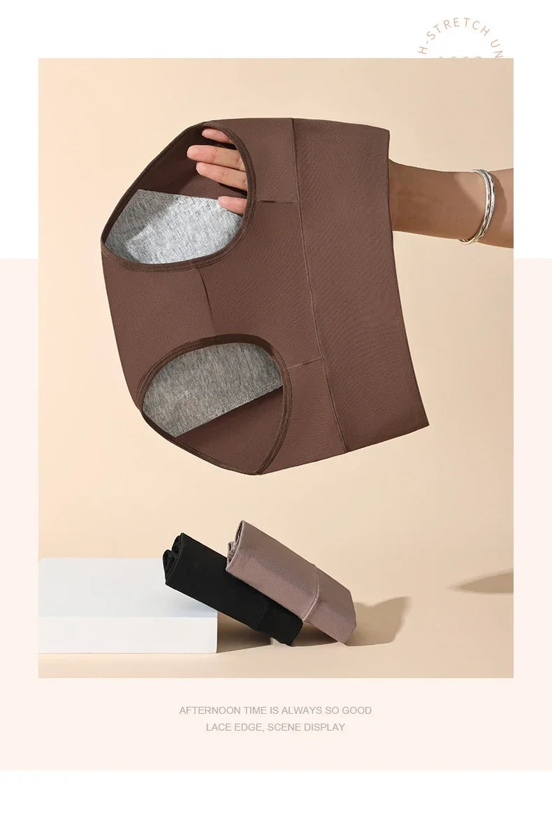 High Waist Period Underwear for Women | Cotton Leak Proof Panties | Anti-Overnight Flow | Plus Size M-4XL (Black/Beige).