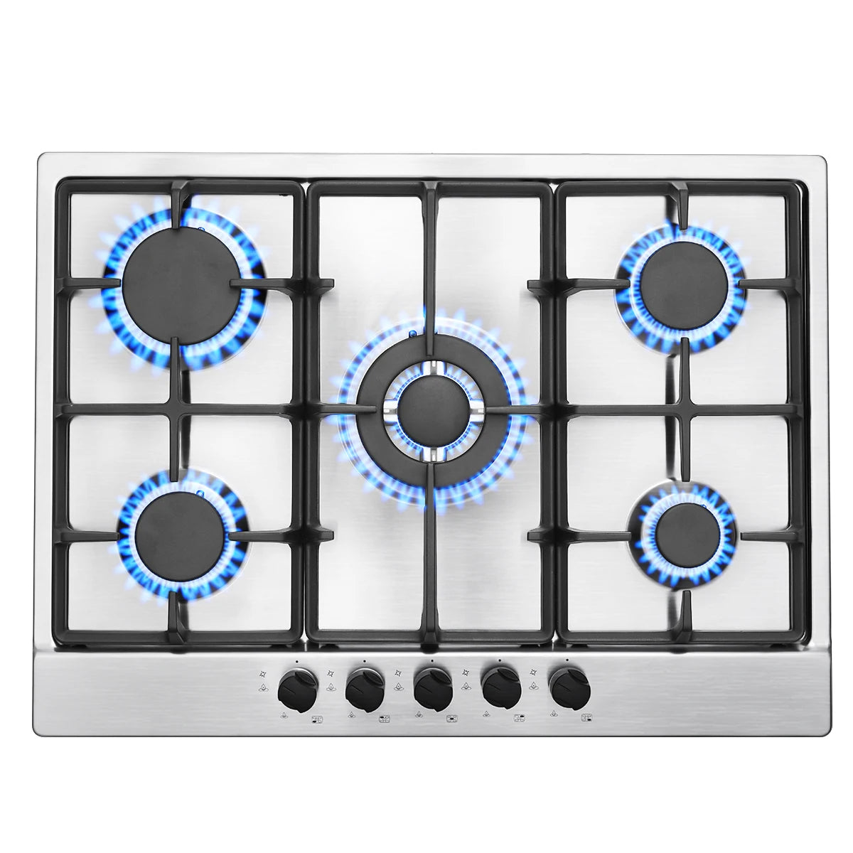 68cm 5-Burner Gas Hob Stainless Steel Gasherd Auto Flame Shield & Dual Fuel (Erdgas/LPG) 10460W Pro Line Built-in/Standherd.