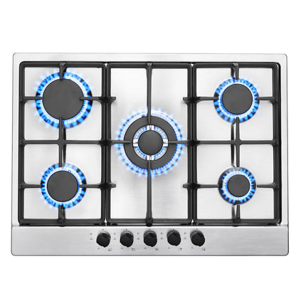 68cm 5-Burner Gas Hob Stainless Steel Gasherd Auto Flame Shield & Dual Fuel (Erdgas/LPG) 10460W Pro Line Built-in/Standherd.