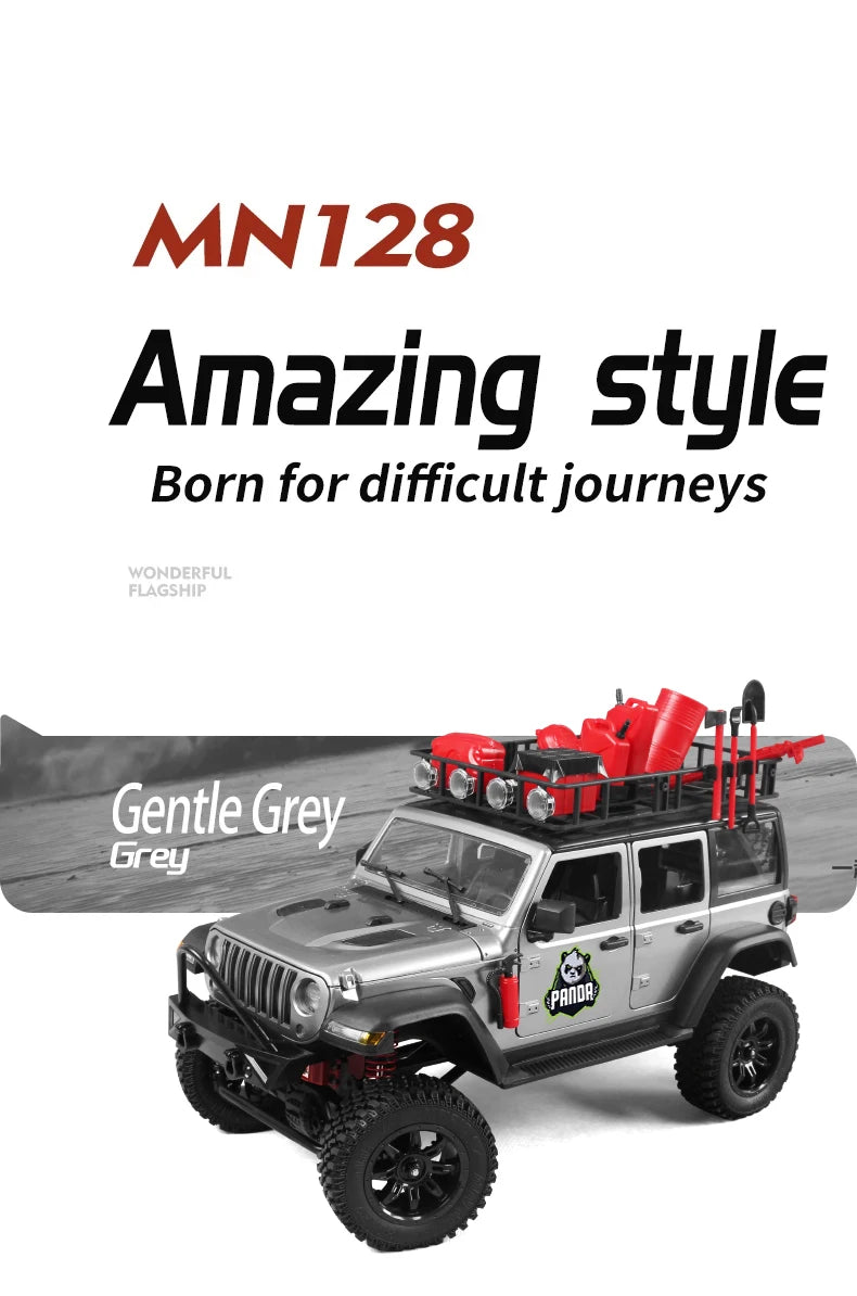 1/12 MN128 RC Car 4WD Jeep Model 2.4G Remote Control LED Light 4X4 Off Road 4WD Climbing RC Truck Electric Toy Car Gift for Boy