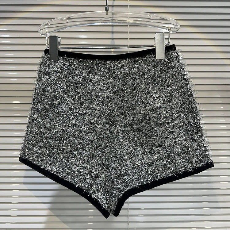 Trendy Women's Solid Color Bright Silk Woolen Shorts 2024 Autumn Fashion New Items High Waist Short Pants Female.