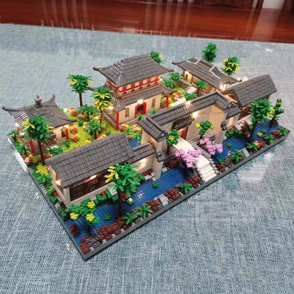 Lezi Architecture Ancient Pavilion Temple Tower Lake Garden Gate LED Light Model Mini Diamond Blocks Bricks Building Toy no Box.