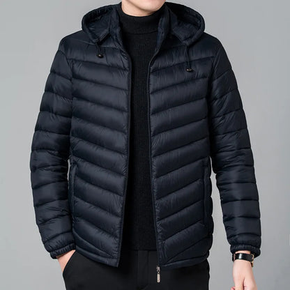 New Autumn Men's Thin Cotton Jacket Ribs Middle-aged and Elderly Hooded Cotton.