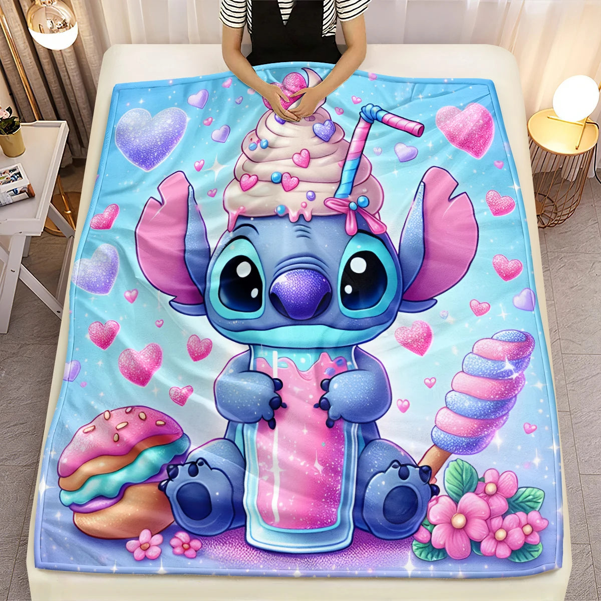 Lilo & Stitch, Stitch Printed Sofa Soft Warm Flannel Throw Blanket.Office,Camping,Picnic,Outdoors,Nap Cape,Bedroom Blankets..