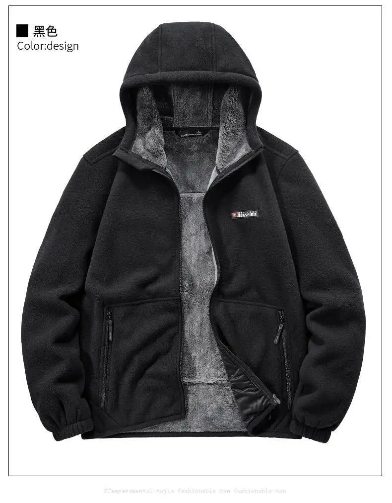 Men's Outdoor Sport Hooded Sweatshirt Jacket Warm Fleece Liner Windproof Softshell Inner Polar Fleece Coat with Zipper & Pockets.